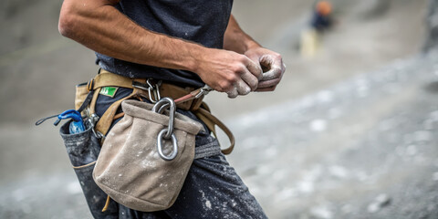 Rock climbing chalk bag harness adventure travel equipment safety outdoor sport active lifestyle