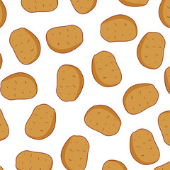 Hand Drawn Potato Doodle. Cute seamless potato with transparent background. Seamless Vector Background