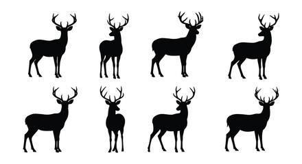A collection of black silhouette deer images in various poses