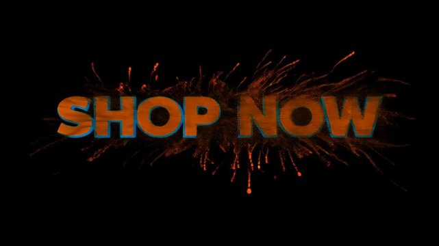 An animated graphic featuring a bold call to action with vibrant colors, showcasing the phrase 'Shop Now' in an eye-catching font