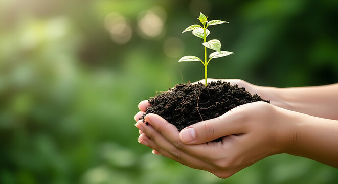 young plant in hands