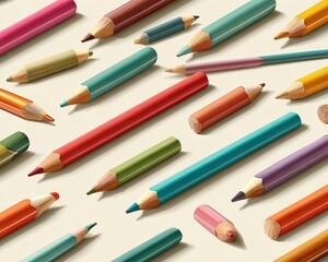 Colorful Pencils Arranged On Light Beige Background