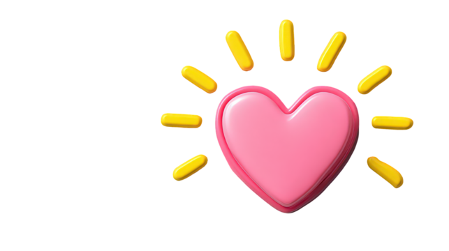 Pink Heart with Yellow Rays on Black Background