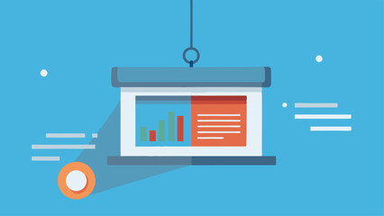 A projector screen hanging from the ceiling displaying a slideshow of important information.