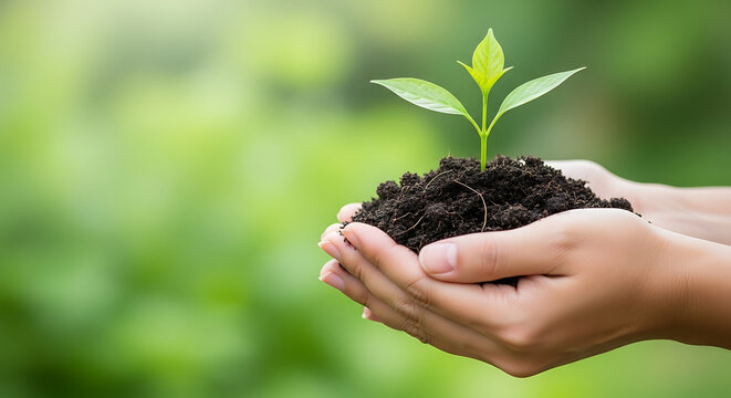 young plant in hands - Powered by Adobe