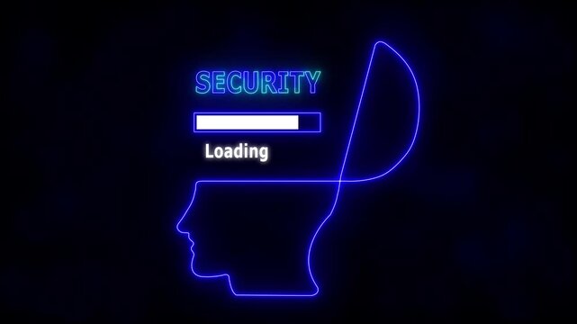 Human Head Profile with Security  Loading Bar in Mind  Symbolizing Business Creativity, Innovation, Abstract Illustration of Creative Thinking, Strategic Planning, Technology, and Futuristic Vision.