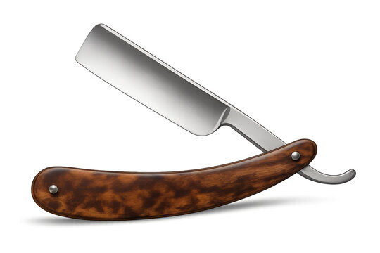 Straight razor with wooden handle for shaving and grooming
