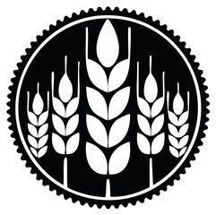 Abstract Wheat Stalks Emblem with Serrated Circle Outline