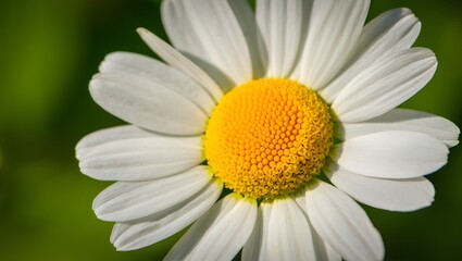 Fototapeta premium Bright white daisy flower with yellow center in nature