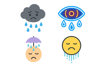 Fototapeta premium Weather and emotions flat icon set. featuring cloud, eye, umbrella, sad face symbols