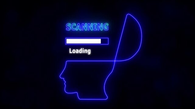 Human Head Profile with Scanning Loading Bar in Mind  Symbolizing Business Creativity, Innovation, Abstract Illustration of Creative Thinking, Strategic Planning, Technology, and Futuristic Vision.
