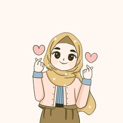 Modern Muslim woman in hijab headscarf. hijab teenager shows love sign , muslim girl in hijab shows hearts