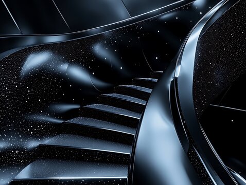 Elegant spiral staircase in chrome finish with starry accent lighting effect