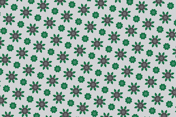 Light gray background with repeating green and dark gray flowers
