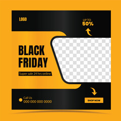 Black Friday Sale Social Media Pack Template Premium Vector with 50% Discount