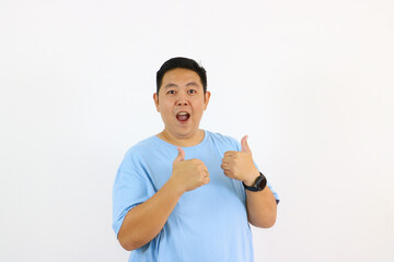 Man giving a double thumbs up smiling with positivity and approval gesture