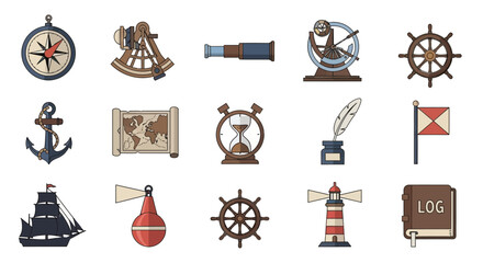 Collection of nautical and navigation themed icons and symbols.