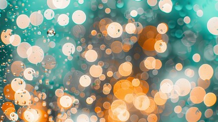 Vibrant Bokeh Lights and Water Droplets on Teal Orange Gradient Abstract Background