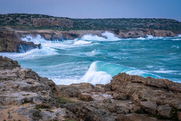 rough waves and storm at Cape Greco on Cyprus