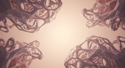 Abstract 3D rendering of organic, geometric cellular structures with a soft, warm gradient background.