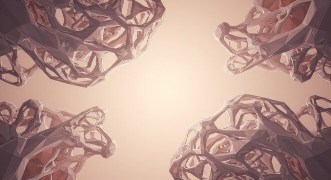 Abstract 3D rendering of organic, geometric cellular structures with a soft, warm gradient background.