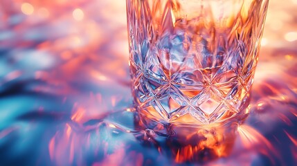 Crystal glass abstract with refracted colors and sparkling light reflections