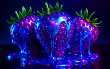 Neon Space  Strawberry on black background