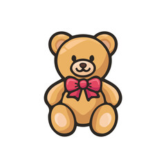 Icon illustration, A Simple flat 2D icon, vibrant teddy bear with bow isolated on a white background, vector, simple flat 2D icon, minimalist design, EPS, simple design