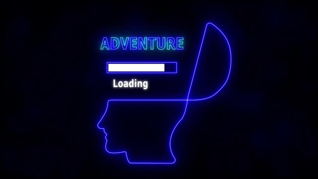 Human Head Profile with Adventure Loading Bar in Mind  Symbolizing Business Creativity, Innovation, Abstract Illustration of Creative Thinking, Strategic Planning, Technology, and Futuristic Vision.