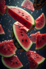 water melon slices floating in zero gravity