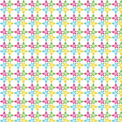 Vibrant abstract geometric pattern with a playful and colorful mosaic of small starburst shapes in a repeating grid formation on a white background