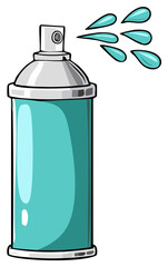 Vibrant Teal Spray Can Emitting Aqua Droplets Cartoon Illustration