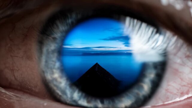 Freedom scene with silhouette breaking chains concept. A close-up of an eye with chains, symbolizing struggle and liberation.