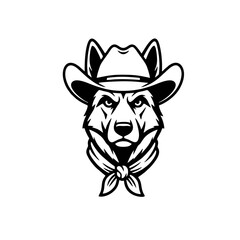 Stern-looking Shepherd Dog Cowboy Logo, Bold Thick Outline