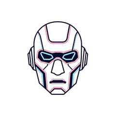 Futuristic Robot Head with Neon Accents and Geometric Design.