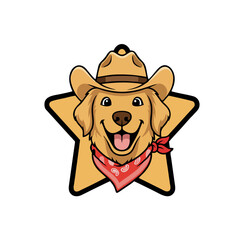 Cowboy Dog Logo, Smiling Dog With Cowboy Hat Inside Star-shaped Badge, Flat Vector Illustration