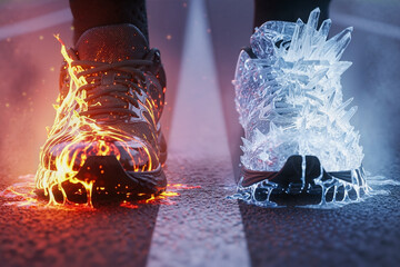 Fire And Ice Athletic Shoes On Track. Extreme Performance.