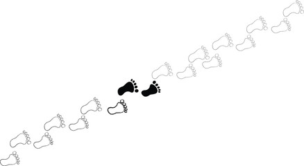 footprint icon, walking on track outline freehand brush element