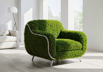 Biophilic Design With Plant Covered Armchair. Green Living.
