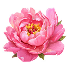 A pink peony, digital painting, big peony flower in watercolor style, isolated on a white background, floral collection, EPS format design