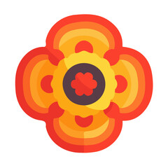 Icon illustration, A Simple flat 2D icon poppy isolated on a white background, vector, simple flat 2D icon, minimalist design, EPS, simple design