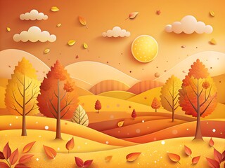 Stylized autumn landscape with rolling hills