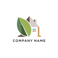Green Leaf and House Logo Design for Eco-Friendly Company.