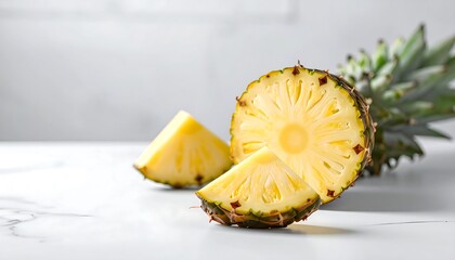 Close-up of sliced pineapple on marble