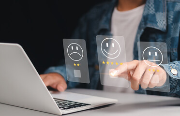 Customer satisfaction survey concept Assessing the quality of services leading to a ranking of the reputation of the business User ratings of service experiences through online applications.