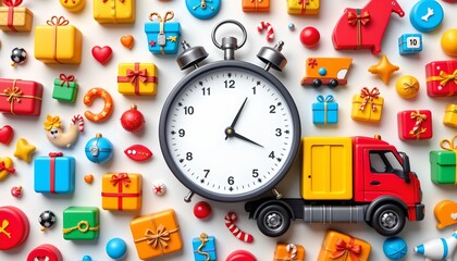 Delivery Icons Truck and Box with Clock White Background