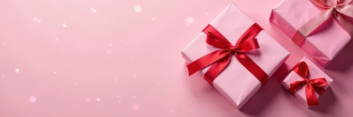Neatly wrapped craft paper presents, pink setting, presents, charming