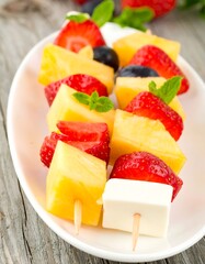 Fruit skewer on plate