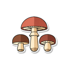 Three Mushrooms in Cute Cartoon Style

