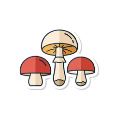 Three Mushrooms in Cute Cartoon Style

